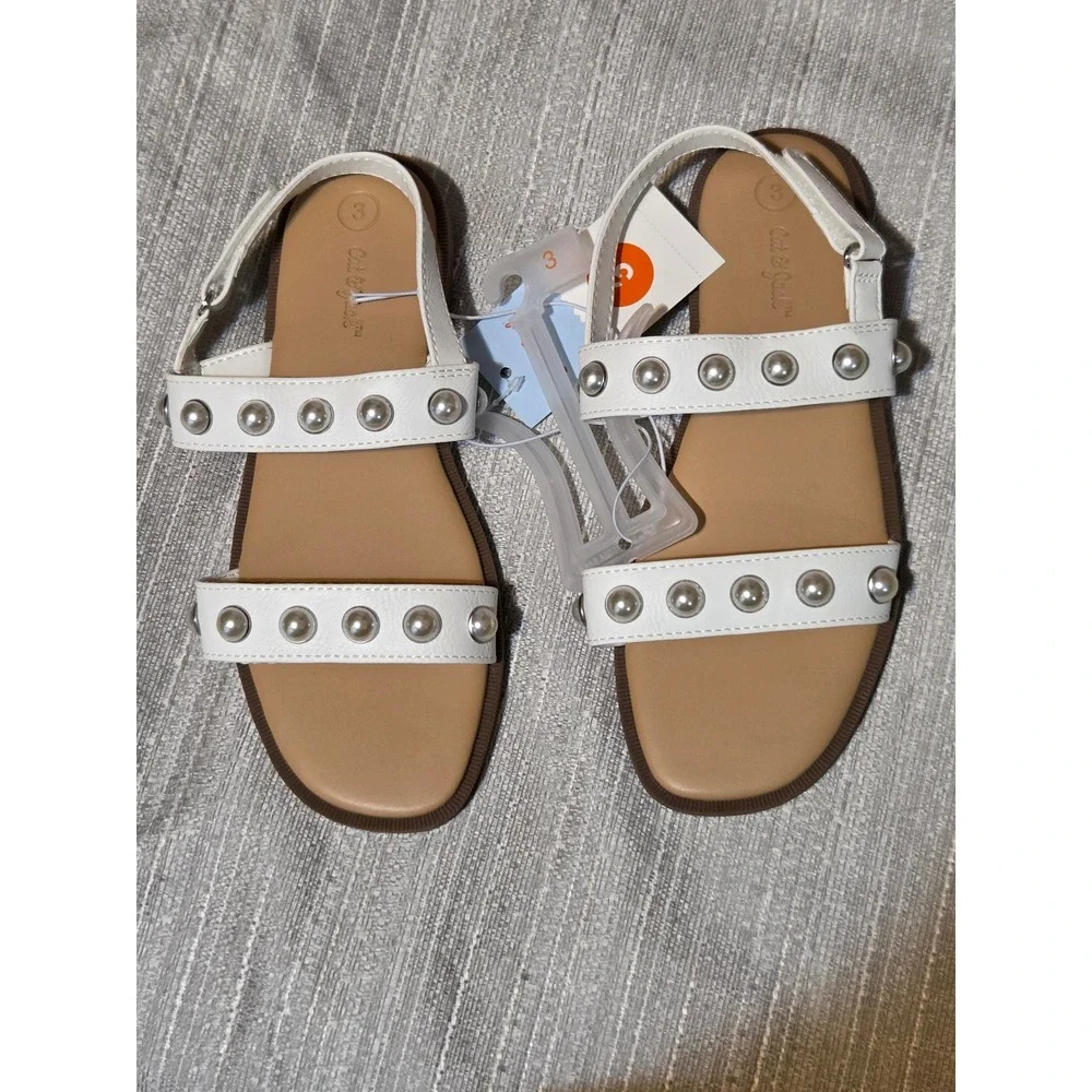 Cat & Jack Girls Eve Faux Pearl Studded Slingback Sandals White Size 3 Dance
